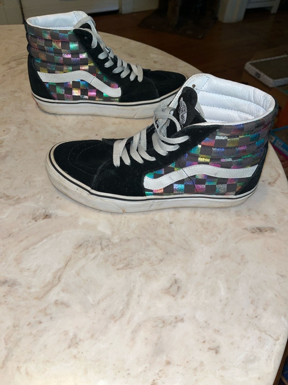 Vans Unisex Black High-Top Sneakers with Holographic Check